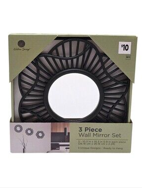 Willow Spring 3 Piece Wall Mirror Set Black Sunburst Boho Accent Decor NEW